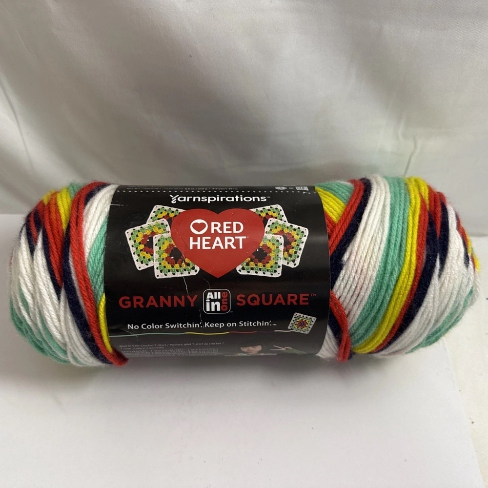 New Red Heart All In One Granny Square Yarn multi Color 8.8oz